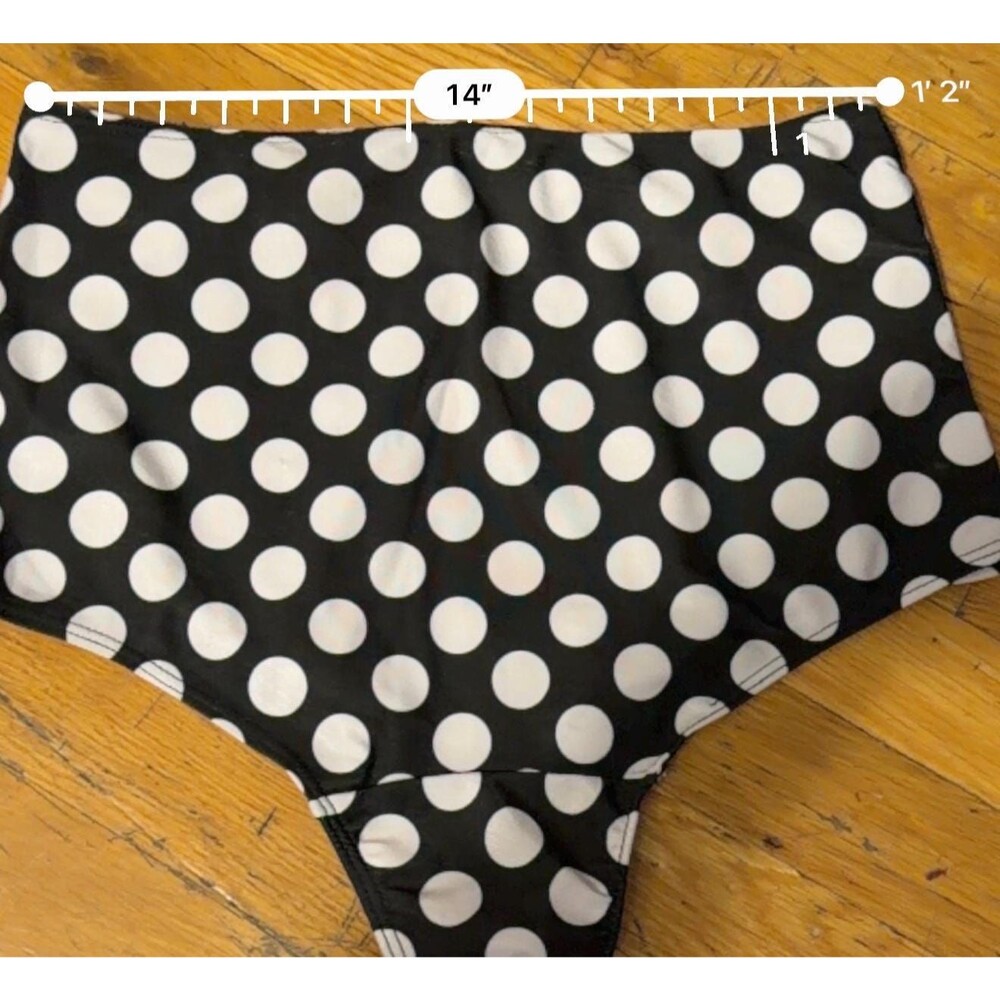 New Black Polka Dot High Waisted Bikini Bottoms Retro Pin Up Swimwear Women’s M - Picture 5 of 7